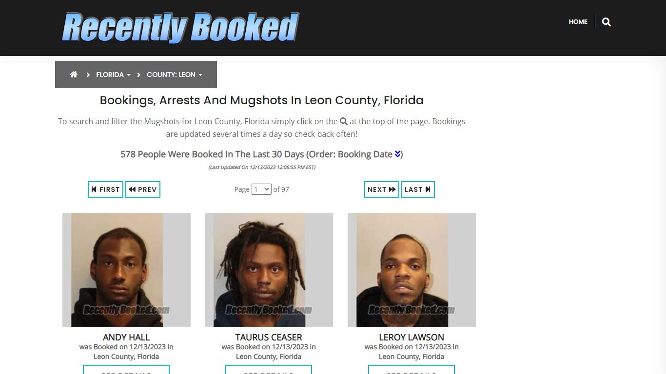 Recent bookings, Arrests, Mugshots in Leon County, Florida